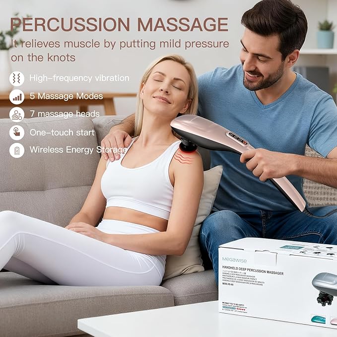 MEGAWISE Handheld Back Massager | Deep Tissue Percussion Massage for Back, Neck, Shoulders, Waist and Legs (Rose Gold) - Bloomnest