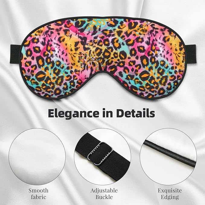 Sleep Eye Mask Pink Blue Leopard Sleep Mask for Women Men Comfortable Eye Mask with Adjustable Strap Soft Eye Cover Blindfold for Travel Yoga Nap Shift Work - Bloomnest
