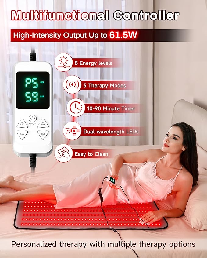 Medical-Grade TPU Red Light Therapy Mat for Body, Infrared Light Therapy with 660nm & 850nm LEDs, Light Therapy Blanket for Back & Joint Comfort, FSA&HSA Eligible, 400 LEDs, 38" x 23.6" KAOUDT-BestRedLightTherapyDevices