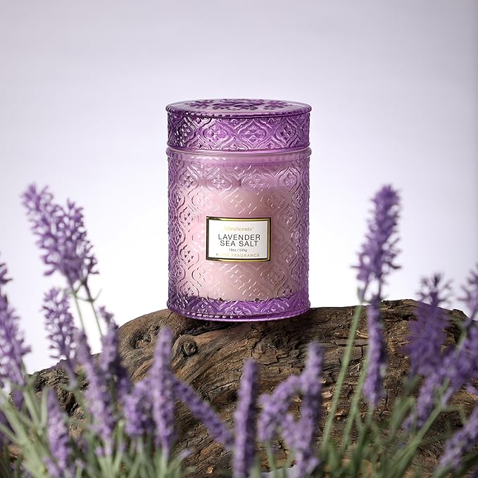 Lavender Sea Salt Scented Candles, 19oz Candles Gifts for Women, Purple Luxury Large Decorative Candles in Glass, Natural Soy Wax for Home - Bloomnest
