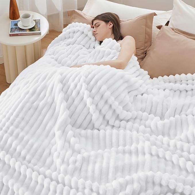Bedsure GentleSoft Queen Blanket for Couch - Cozy Soft Blankets for Women, Cute Small Fleece Throws for Girls, Bright White, 90x90 Inches - Bloomnest