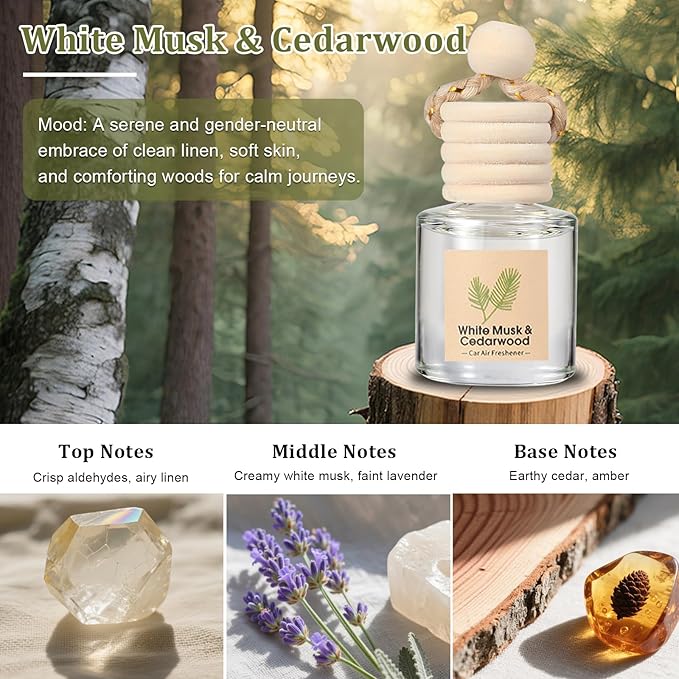 Car Air Freshener Oil Diffuser - Hanging Long Lasting Scent for Car & Home (BlackBerry & Bay, White Musk & Cedarwood, English Pear & Freesia, Wild Bluebell) - Bloomnest