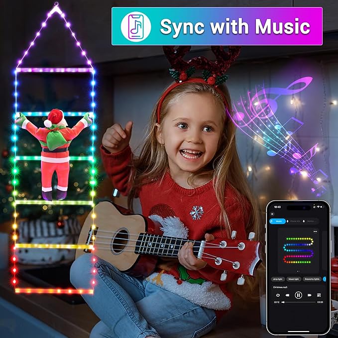 Toodour Christmas Decorations Lights, 3.3ft Smart RGB Christmas Decorative Lights with Santa Claus, Bluetooth & App Controlled Ladder Light - Music Sync Color Changing Xmas Light for Indoor Outdoor - Bloomnest