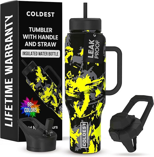 Coldest Tumbler with Handle and Straw - 100% Leak Proof Insulated Tumbler with Lid and Straw (3 Lids) - Stainless Steel Tumblers for Women & Men - Cup Holder Friendly Base, 46 oz (Off Road) - Bloomnest