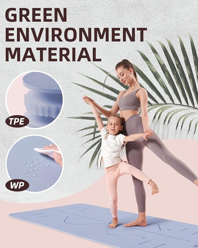 YOTTOY Yoga Mat, 72"x 32"x1/3" Extra Wide Non-Slip Exercise Fitness Yoga Mats,Eco-Friendly TPE Exercise Mats for Women Men Home Workout with Strap Bag - Bloomnest