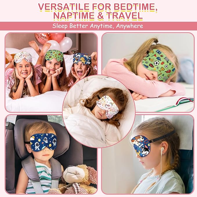 Kids Silk Sleep Mask: 100% Mulberry Silk Eye Mask with Adjustable Strap, Cute Sleeping Blindfold for Boys Girls Teens, Soft & Lightweight Eye Shade for Travel, Nap, Bedtime (Pink Horse Style) - Bloomnest