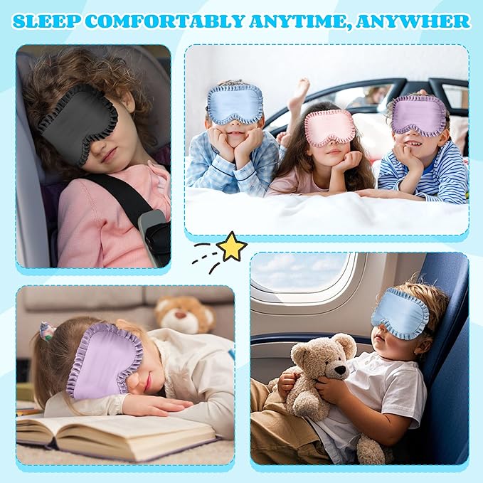 Kids Sleep Mask Eye Cover, 100% Real Mulberry Silk Sleep Mask with Adjustable Strap, Kids Blindfold for Sleeping, Boys Girls Eye Shade for Ages 5+, Soft and No Pressure (Blue) - Bloomnest