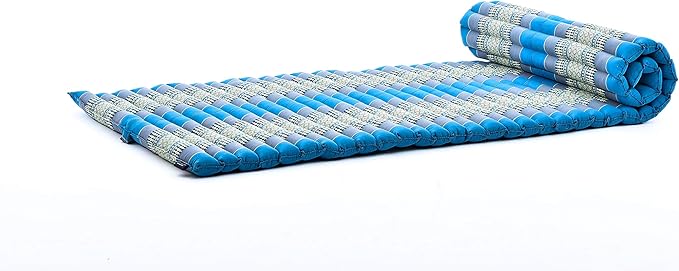 Leewadee - Foldable Floor Mattress - Japanese Roll Up Futon -Trifold Tatami Mat- Guest Floor Bed - Camping Mattress - Thai Massage Mat, Kapok Filled, 75 x 28 inches, Light Blue - Bloomnest