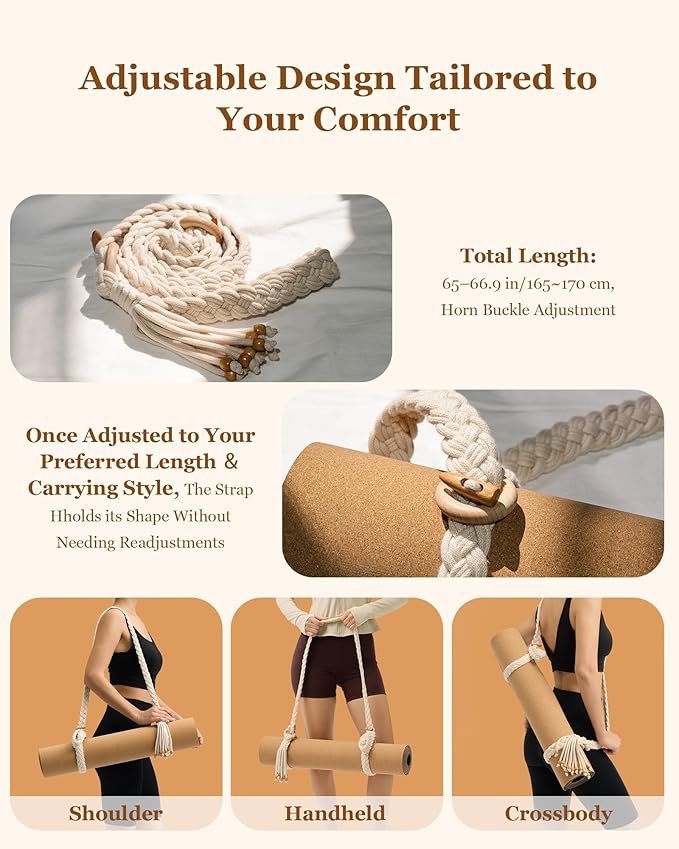 Yoga Mat Straps for Carrying, Handmade Braided Boho Bead Tassel Macrame Strap, Adjustable Thick Yoga Mat Carrier/Holder/Organizing, Stretching Band, Gifts for Women (Mat Not Included)