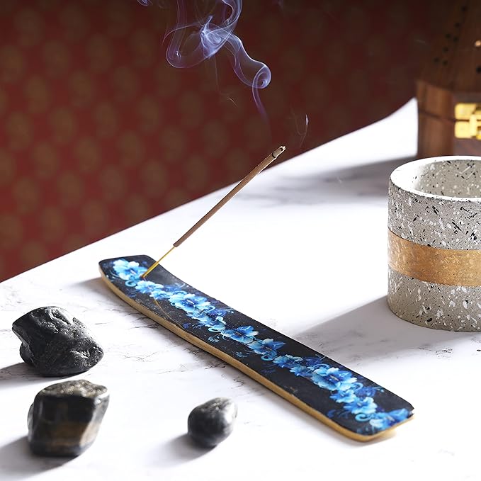 Bless-International Traditional-Handmade-Burner Wooden-Incense-Stick-Holder Ash-Catcher-Stand for-Aromatherapy-Meditation-Yoga (Meditation Time) 10 Inches, Pack of 1 - Bloomnest