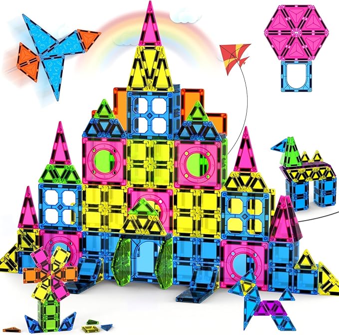 250 PCS 3D STEM Educational Magnetic Tiles for Kids Magnetic Blocks for Kids Magnetic Building Blocks Set - Bloomnest