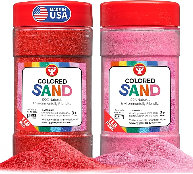 Hygloss Colored Sand for Crafts - 1 lb Bottle, Pink and Red - Vibrant Colorful Fine Sensory Play Sand Art Kits for Kids - Classroom Activities for Children 3 4 5 6 7 8 9 10 11 12 - Safe for Ages 3+ - Bloomnest
