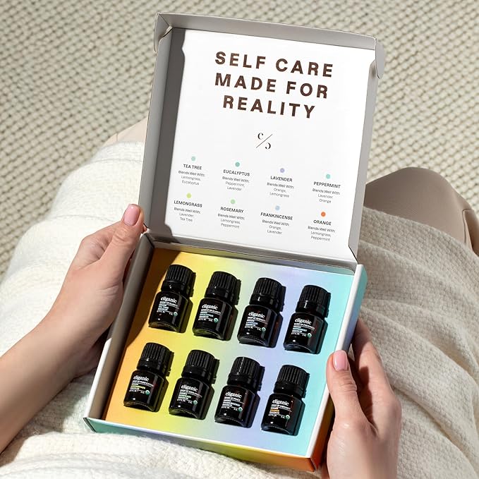 Cliganic Organic Aromatherapy Essential Oils Gift Set (Top 8 - The Iconics), 100% Pure - Peppermint, Lavender, Eucalyptus, Tea Tree, Lemongrass, Rosemary, Frankincense & Orange - Bloomnest
