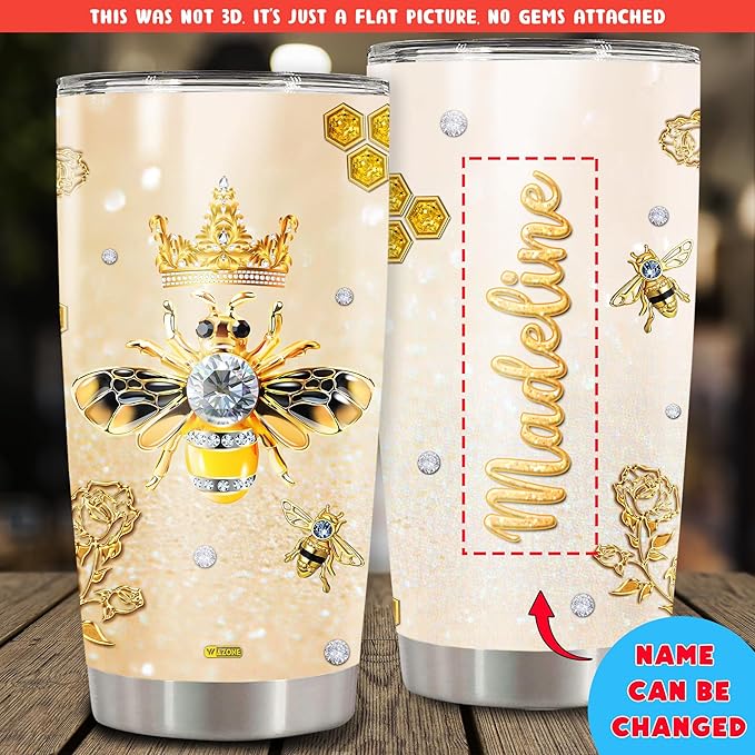 WAZONE Personalized Bees Lovers Bee Honey Cups With Lids 20 30oz Stainless Steel Double Wall Vacuum Coffee Travel Mugs Mothers Day Birthday Christmas Cup Gifts For Women Queen Girls - Bloomnest