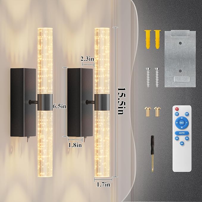 camuucci Battery Operated Black Wall Sconces Set of 2 Rechargeable Battery Powered Wall Light with 12000mAh Indoor Not Hardwired Dimmable Wall Lamp Fixtures for Bedroom Living Room 15.3 Inches - Bloomnest