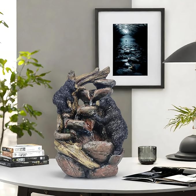 Indoor Desktop Fountain with LED Light – Layered Rock Waterfall, 11.02 x 6.29 x4.33 in, Perfect for Quiet and Relaxing Indoor Decoration - Bloomnest