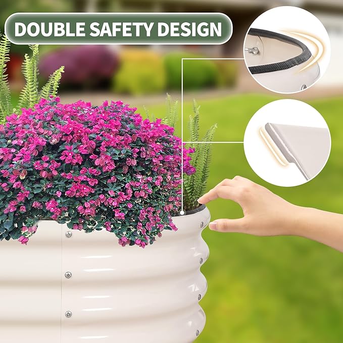 1MORE Galvanized Raised Garden Bed- Planter Garden Boxes Outdoor, Raised Beds for Gardening, 4x2x1ft Metal Garden Bed Kit for Vegetables Flower, Planter Raised Beds with Protective Tape & Tools.White - Bloomnest