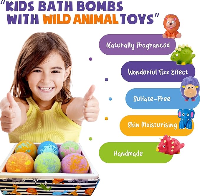 Bath Bombs for Kids with Surprise Inside - Organic Bath Fizzies with Toys Inside. All Natural, Gentle, and Kids Safe, Rainbow Spa Bath Fizz Balls, Stocking Stuffers Christmas Gifts for Boys, Girls - Bloomnest
