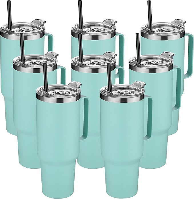 HASLE OUTFITTERS 40 oz Stainless Steel Tumbler with Handle, Vacuum Insulated Tumblers Bulk, Reusable Double Wall Travel Coffee Mug, Durable Powder Coated Water Bottles(Mint Green, 8) - Bloomnest