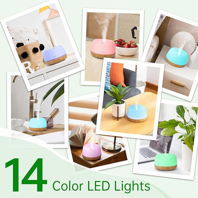 ASAKUKI Essential Oil Diffuser, 300ml Ultrasonic Aromatherapy Oil Humidifier with 7 Colors LED Lights, 2 Mist Mode for Home (Wood Grain) - Bloomnest