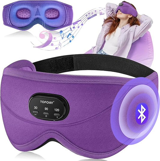 TOPOINT Sleep Mask with Bluetooth Headphones, 3D Eye Mask for Sleep Headphones with White Noise, Total Blackout, 5.4 Bluetooth, Timer, 15 Hours for Women Men, Travel, Meditation, Nap, CPAP Users - Bloomnest