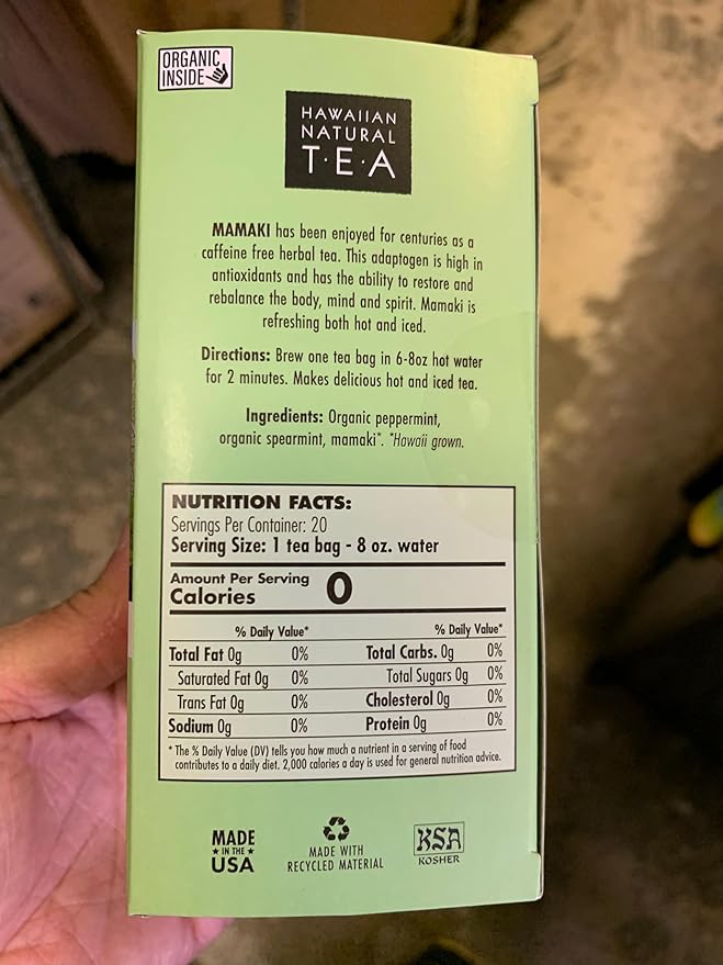 Hawaiian Natural Tea Organic Mamaki Jasmine Green Tea Blend - Antioxidant-Rich For Calming, Wellness, Bedtime, Anxiety & Stress - Gift for Special Ocassions, 20 Bags - Bloomnest