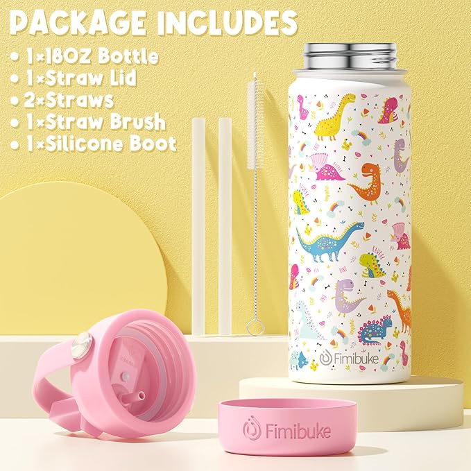 Fimibuke Kids Insulated Water Bottle, 18oz BPA FREE 18/8 Stainless Steel Kids Cup with Straw Travel Tumbler Double Wall Vacuum Leak Proof Toddler Water Bottle for School Boys Girls(1 Pack, Shark) - Bloomnest