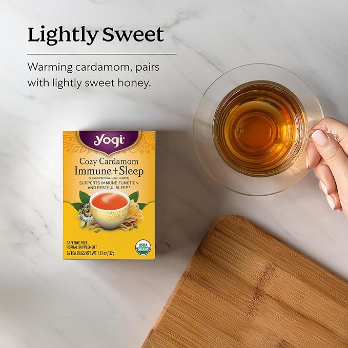 Yogi Tea Cozy Cardamom Immune & Sleep - Organic Herbal Tea for Immune System & Sleep Support - Includes Ashwagandha, Passionflower, Reishi & More - Caffeine-Free - 16 Tea Bags Per Pack (6 Packs) - Bloomnest
