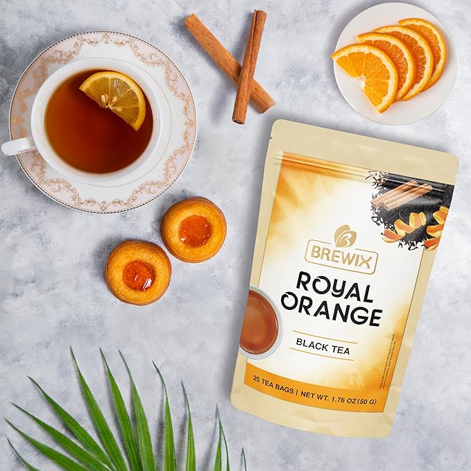 BREWIX, Royal Orange Spice Black Tea (25 Pyramid Tea Bags) | Premium Caffeinated Blend with Zesty Orange & Warming Spices | Warming Winter Blend Perfect for the Holidays | Iced Tea Bags | Sugar-Free - Bloomnest