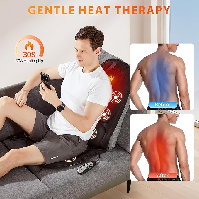 Back Massager with Heat, Seat Massager with 8 Powerful Vibration Motors, Portable Massage Chair Pad for Office Home Use, Gift for Men/Women/Family/Friends - Bloomnest