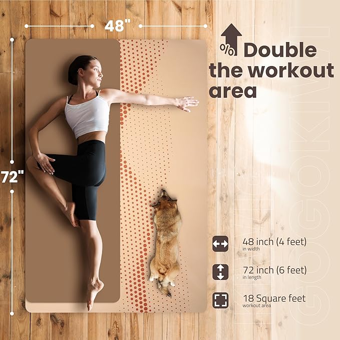 Large Yoga Mat (6'x4') – 1/4" & 1/2" Thick Exercise Mats for Home Workout, Extra Wide Workout Mats for Home Gym, Yoga, Pilates, Stretching, Floor & More