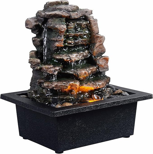 GOSSI Home Décor Waterfall Meditation Fountain Indoor Tabletop Many Natural River Rocks Decorated Office Home Tabletop Fountion with LED Lights Christmas Decorations - Bloomnest