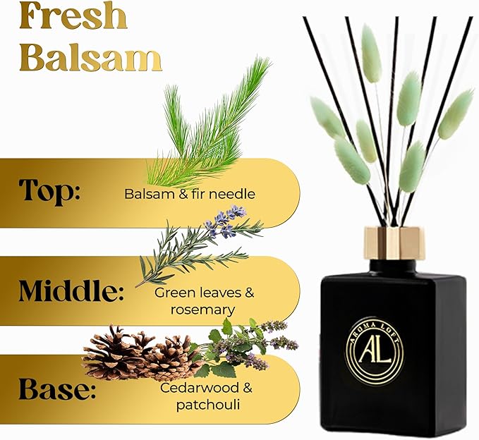 Black Reed Diffusers for Home | Premium Long-Lasting Fragrance Diffuser | Reed Diffuser Sticks in Oil Set | Smells Good in Bathroom & Office | Black, Balsam Reed Diffuser(5 oz) - Bloomnest