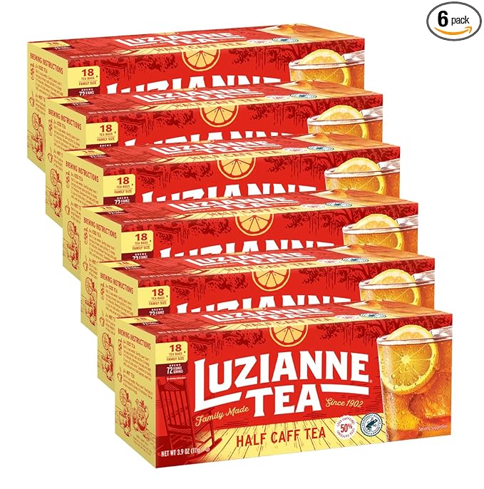 Luzianne Unsweetened Half-Caff Iced Tea Bags, Family Size, 18ct Box (Pack of 6) - Bloomnest