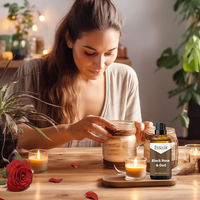 Black Rose & Oud Fragrance Oil, ESSLUX Large Single Scented Oils 100 ml (3.3 oz), Aromatherapy Essential Oils for Home for Diffuser, Massage, Soap, Candle Making Scents - Bloomnest