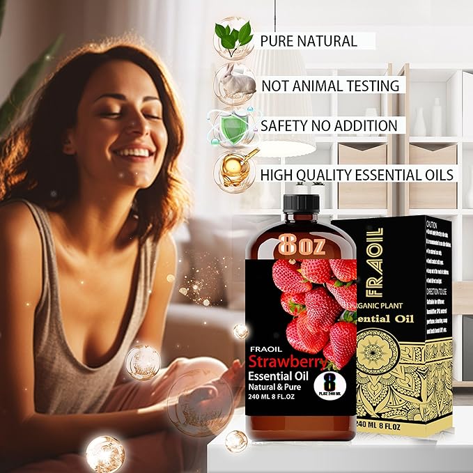 Strawberry Essential Oil, Strawberry Oil 8 Fl Oz 240ML for Diffuser Humidifier Yoga Cleaning DIY Candle Soap Making Perfume Gift for Women Essential Oils - Bloomnest