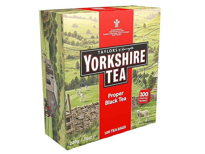 Yorkshire Tea, Red, Black Tea, String and Tagged Bags, 100 Count (Pack of 1), Refreshing, Satisfying, and Strong, Classic British Breakfast Blend, Caffeinated, Enjoy Hot or Iced, 100 Teabags - Bloomnest