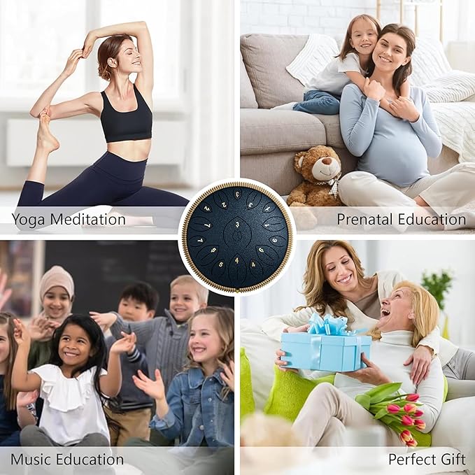 Steel Tongue Drum 12 Inch 15 Notes, Steel Drums Instruments for Kids Adults, Hand Pan Drum with Music Book, Drum Mallets and Carry Bag, Handpan C Major, Navy Blue - Bloomnest