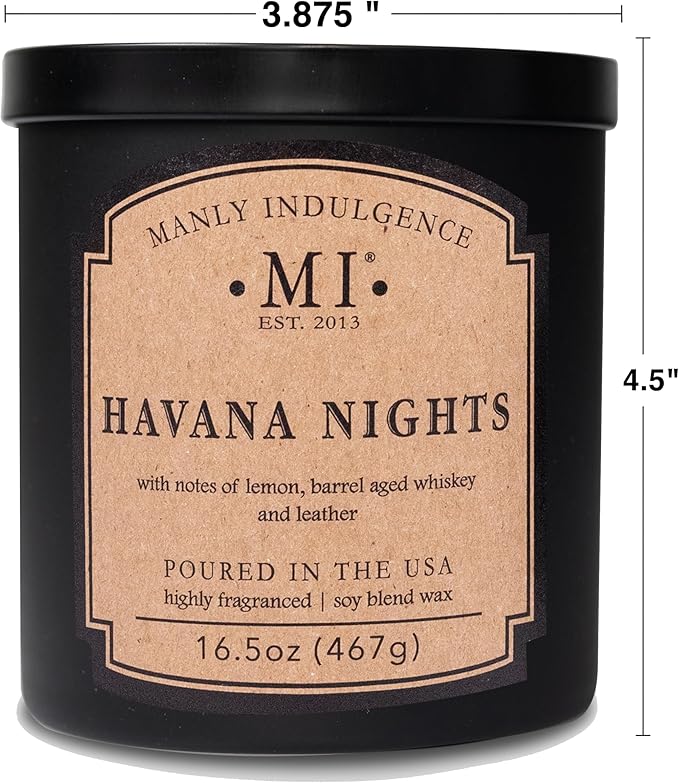 Manly Indulgence Havana Nights Scented Candles for Men, 2 Wick, 16.5 oz, Premium Soy Blend Wax, 60H Burn, Candles for Home Scented - Made in The USA - Bloomnest