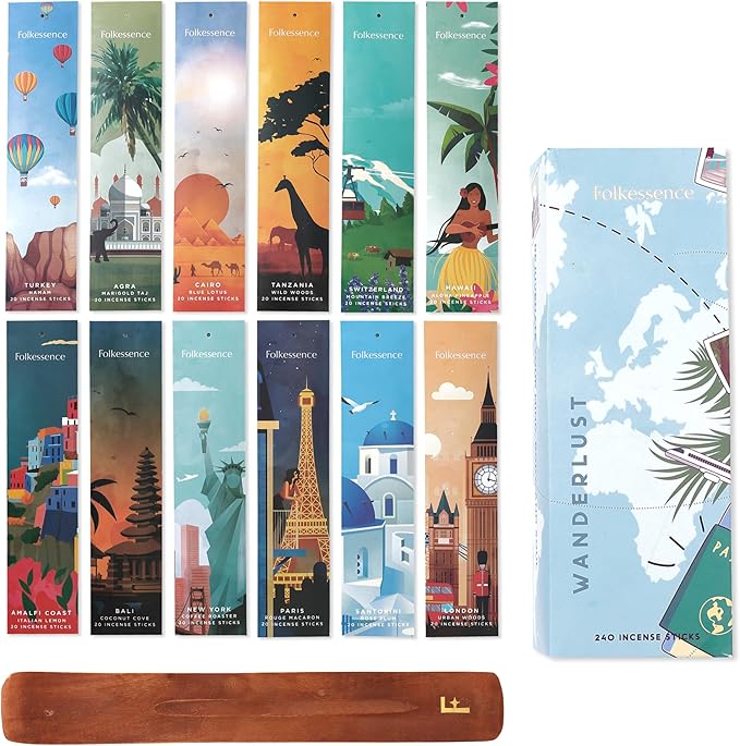 Folkulture Incense Sticks (240 Sticks) | Set of 12 Premium Incense Sticks Variety Pack Aromatherapy Gifts | No Charcoal, Organic, Non Toxic, 45 Mins, Long Burning Vanilla, Caramel, Rose Insence-Sticks FOLKULTURE