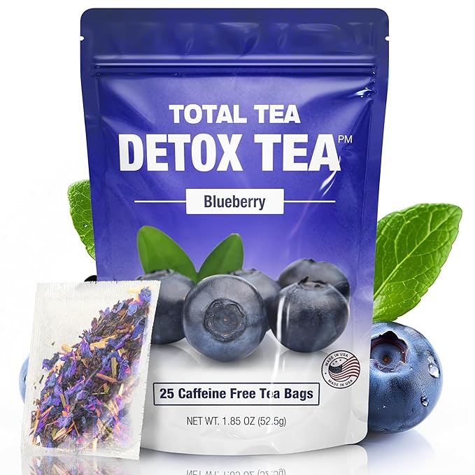 Total Tea SIimming Detox Tea Caffeine Free - 25 Day Detox - Herbal Tea with Chamomile, Hibiscus Tea & Ginger Root for Colon Cleanse – Natural Bluebberry Fruit Tea - Bloomnest