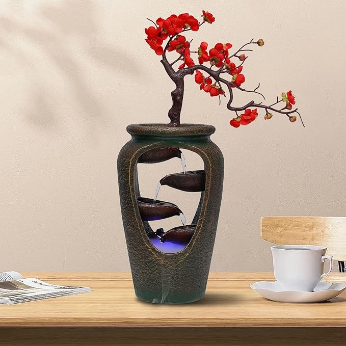 20Inch Tabletop Decorative Flower Vase Style Bonsai Waterfall Fountain Humidifier with LED Lights and Atomizer, Desktop Water Fountains for Any Dining Room, Living Room, Bedroom, Cafe Or Office - Bloomnest