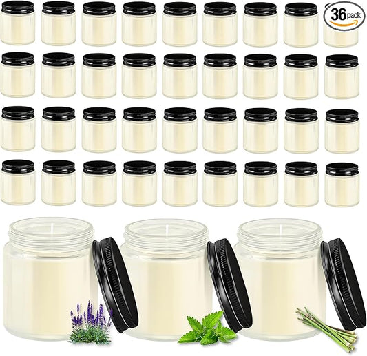 ACITHGL 36 Pcs 4oz Mini Mason Jar Candles Small Scented Candles Bulk Aromatherapy Ideal Souvenir Favors for Wedding Birthday Party (Sage, Mint, Citronella, Black) - Bloomnest