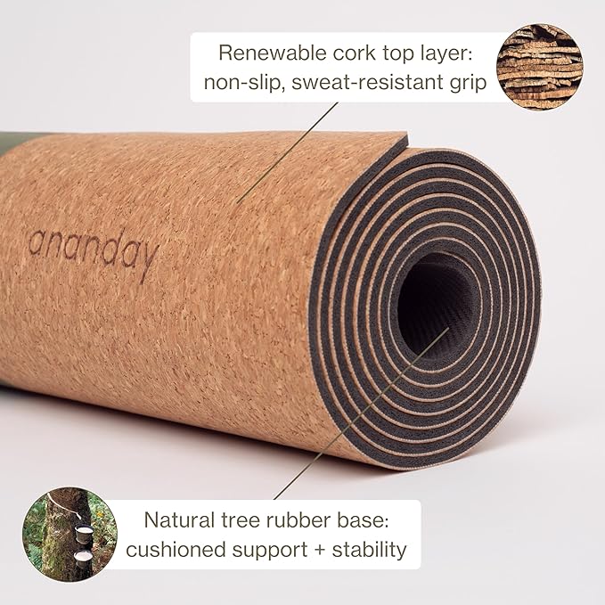 Ananday Premium Cork Yoga Mat - Sustainable, Non-Toxic & PVC-Free, Non-Slip, Perfect for Hot Yoga, Pilates & Exercise - Cushioned for Superior Comfort & Support - Bloomnest