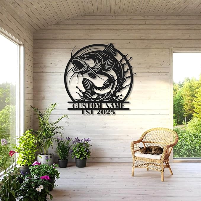 Personalized Catfish Metal Sign – Custom Name Fishing Wall Art – Iron Decoration for Cabins, Lake Houses, Man Caves, and Outdoor Spaces (Catfish-6) - Bloomnest