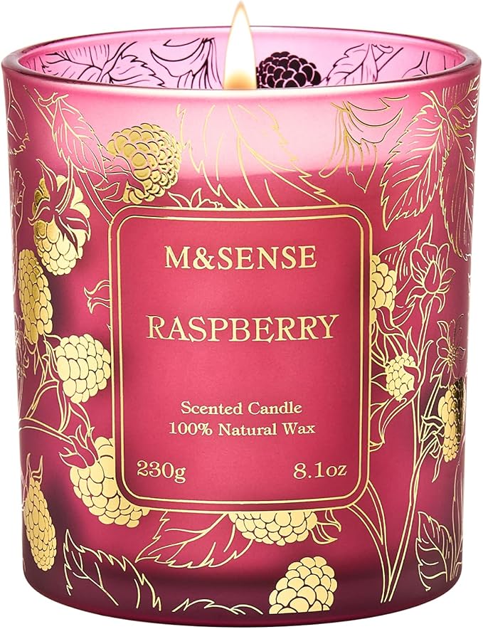 M&SENSE Raspberry Scented Soy Candles, 8.1oz 42-Hour Burn Time Vegan No Toxin, Aromatherapy Relaxing Refreshing Candles for Stress Relief, Fall Winter Thanksgiving Christmas Gifts Housewarming Gift - Bloomnest