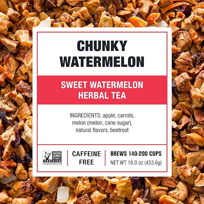 Tiesta Tea - Chunky Watermelon, Loose Leaf, Sweet Watermelon Herbal Tea, Premium Non-Caffeinated Fruit Blend, Makes Hot or Iced & Brews Up to 200 Cups, 16oz Resealable Bulk Pouch - Bloomnest