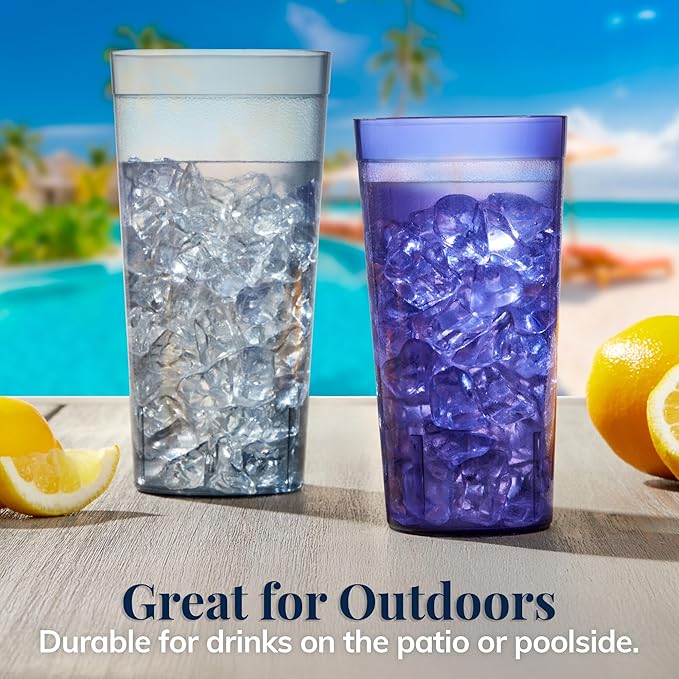 US Acrylic Cafe Plastic Reusable Tumblers (Set of 16) 20oz Water & 32oz Iced-Tea Cups Coastal Colors, Restaurant Style Drinking Glasses, Stackable, BPA-free, Made in the USA, Top-rack Dishwasher Safe - Bloomnest