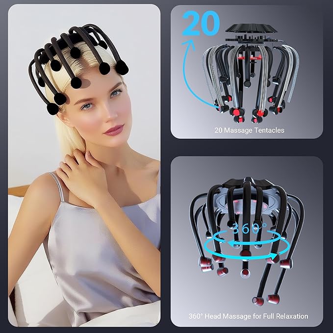 Electric Scalp Massager, 360° Octopus Head Massager Automatic 5 Modes Scalp Stress Relax Device MEDAMOC