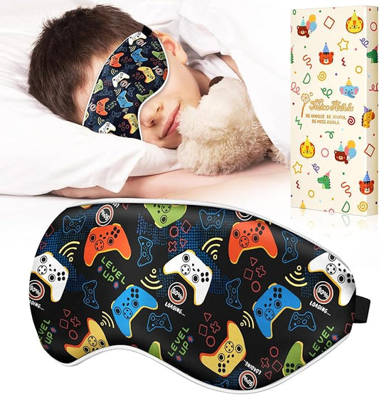 Kids Sleep Mask - Silk Eye Mask for Kids Cute Cartoon Cool Kawaii Soft Smooth Lightweight Boys Girls Teens Sleeping Mask with Adjustable Straps, Black Game - Bloomnest